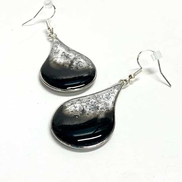 HANDMADE Teardrop Dangle Resin Art Hypoallergenic French Hook Earrings - Picture 8 of 10